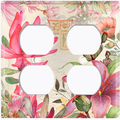 Plaque murale double rouge et rose avec bouquet de fleurs magnolia et brun clair Outlex