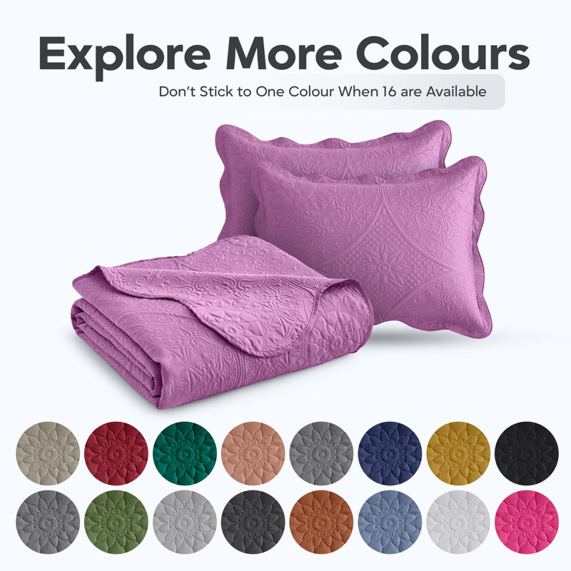 Couvre-lit matelassé doux en microfibre à ultrasons avec taies décoratives assorties, Violet