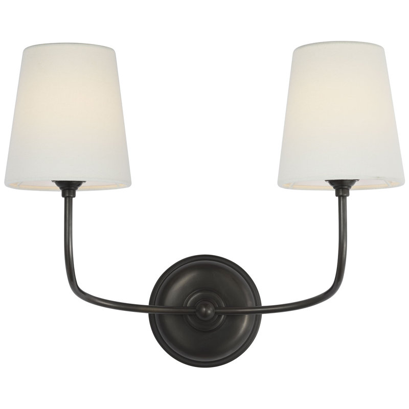 Thomas O'Brien Vendome 16" Cordless Double Sconce with Linen Shades, Bronze