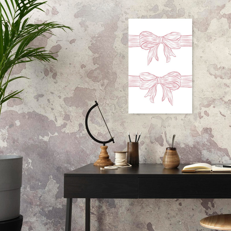 Pink Ribbon Bows Elegant Abstract Contemporary Wall Art Print, 60.96cm H x 40.64cm W