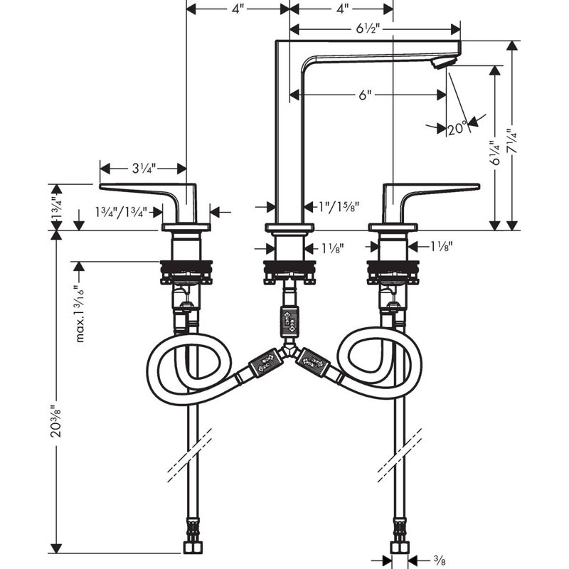 Metropol Low Flow Water Saving Widespread Bathroom Faucet, Brushed Nickel