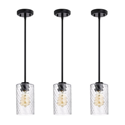 1-Light 5 Inch Matte Black Mini Pendant With Clear Swirl Glass Shade