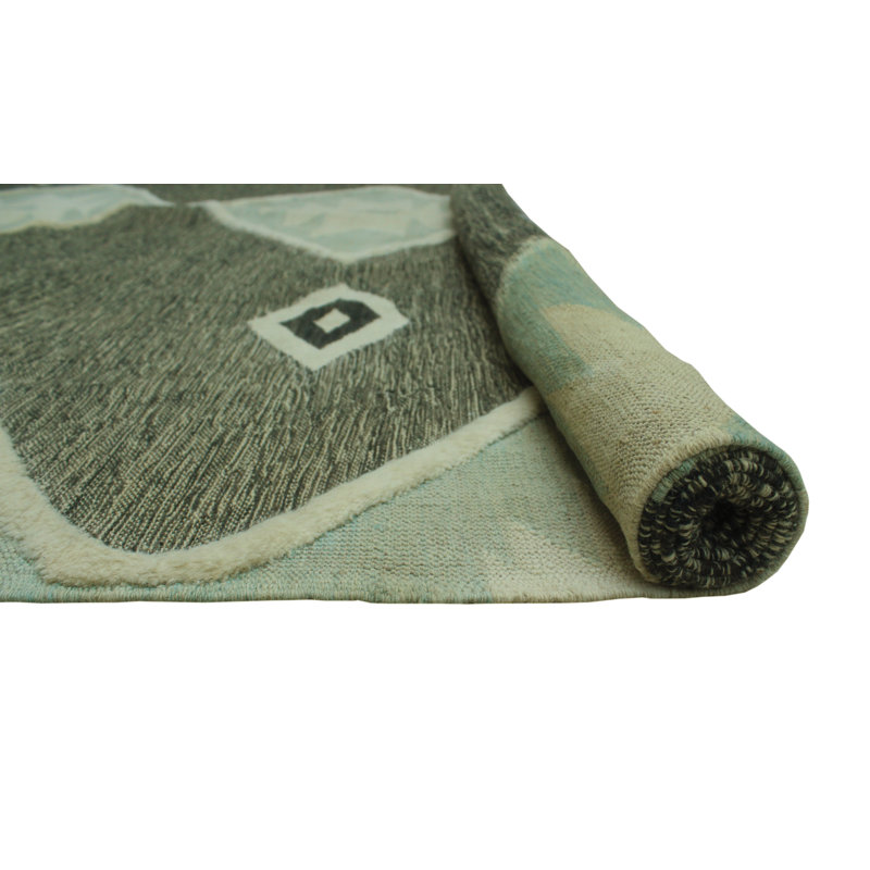 Tapis gris en laine noué à la main de conception unique 8 pi x 11 pi 3 po Alverson