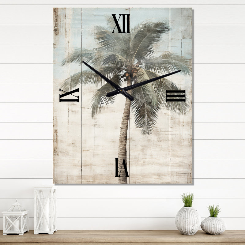 Palmier tropical aux couleurs rétro délavées - horloge murale pré, Grand