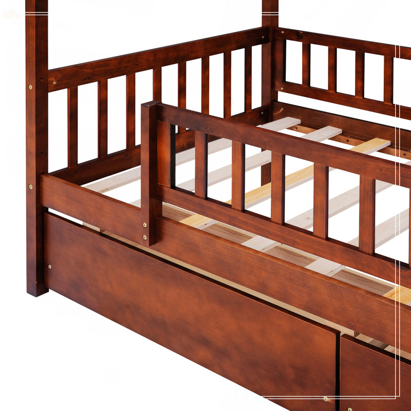 Lit simple en bois avec deux tiroirs, Noyer
