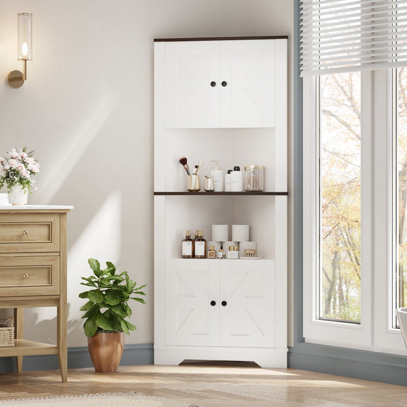 Corner Storage Cabinet, Farmhouse Small Floor Corner Cabinet with Door and Adjustable Shelf, Narrow Cabinet Organizer for Bathroom,Pantry, Living Room, Kitchen