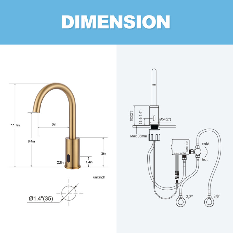Touchless Single Hole Bathroom Faucet, Gold