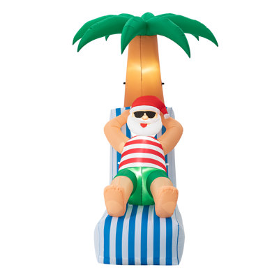 6FT Lighted Inflatable Santa Under Coconut Tree Decor