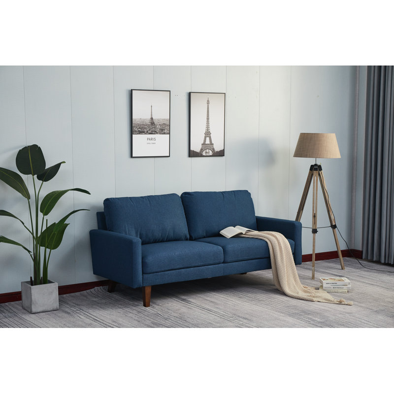 Seaddon Square Arm Sofa, Dark Blue Linen Blend, 35" H x 70" W x 32" D