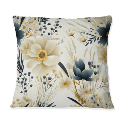 Neutral Greys Flowers Accents - Botanical Printed Throw Pillow