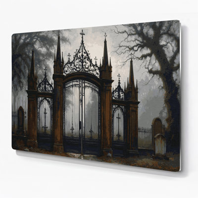 Halloween Old cemetery gates Black Metal Wall Art