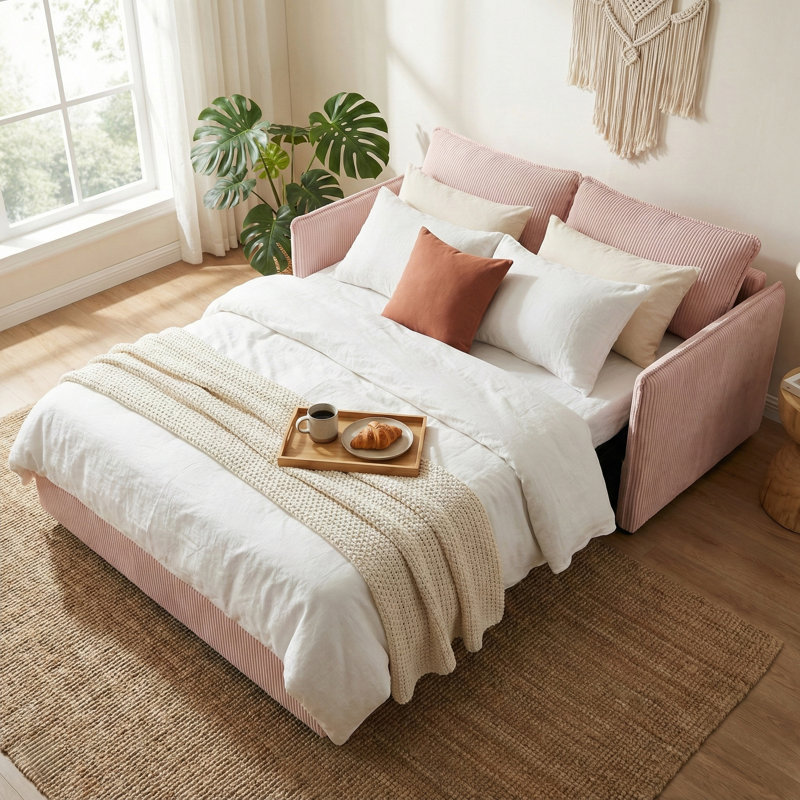 Canapé-lit convertible double, canapé-lit escamotable de 55,38 po, Rose