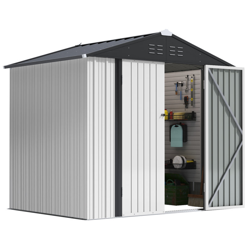 Remise de rangement en métal l 8 pi. X P 6 pi., Blanc/Noir