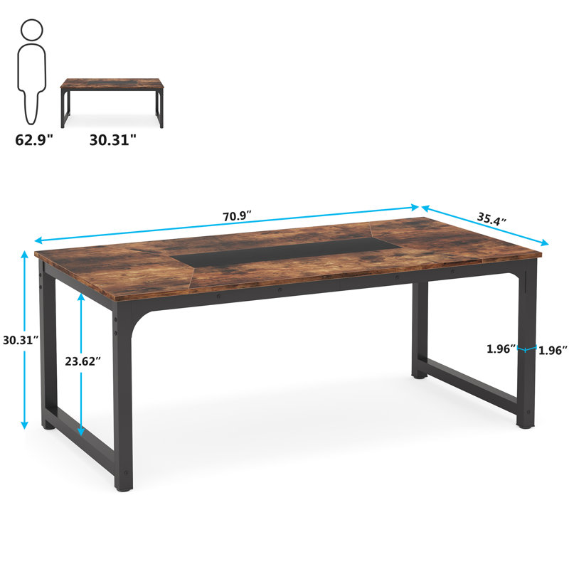 Montserat Desk, Rustic Brown/Black, 30.31" H x 70.8" W x 35.4" D