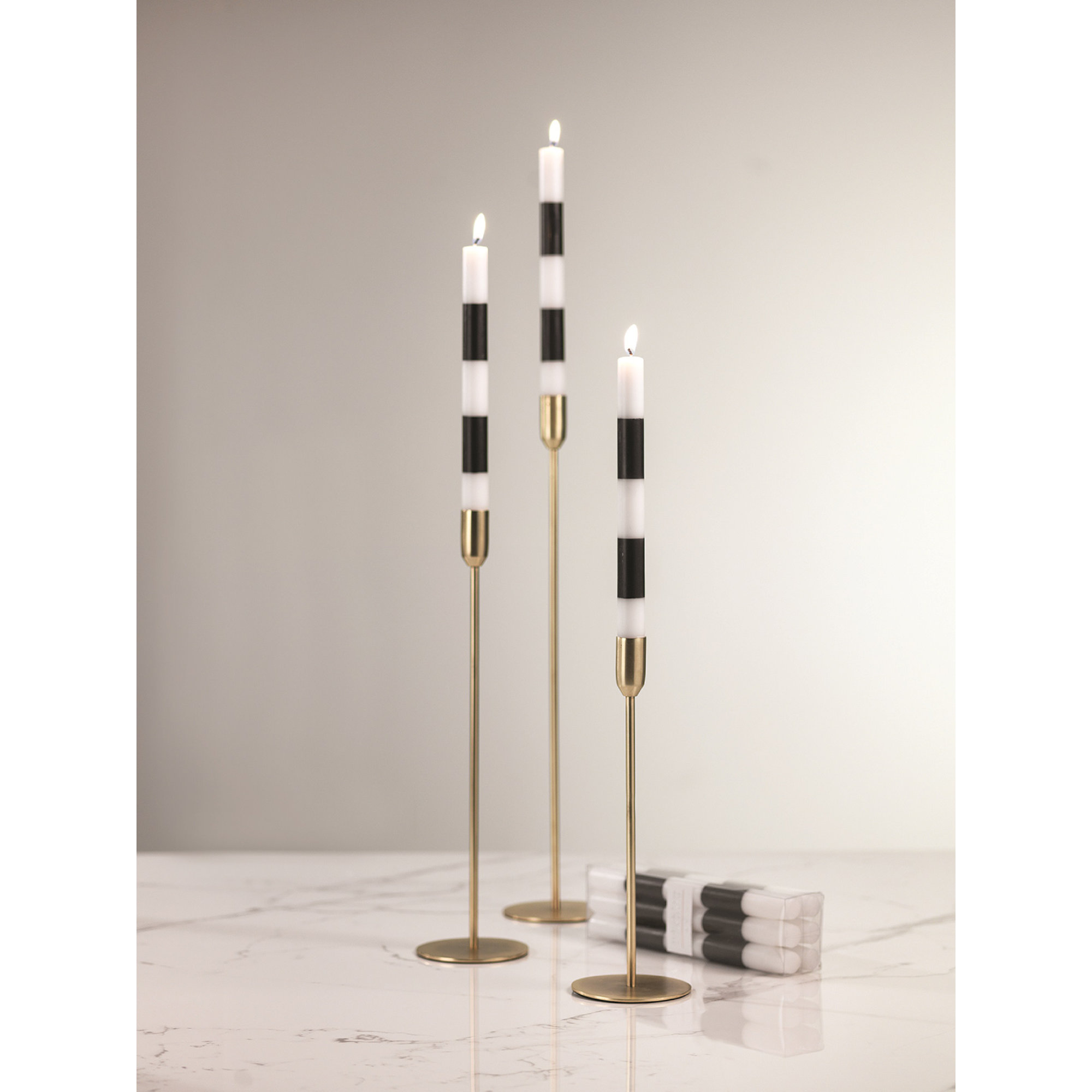 Lumia Modern and Festive Formal Unscented Taper Candle, Black/White, 10" L x 1" W Taper