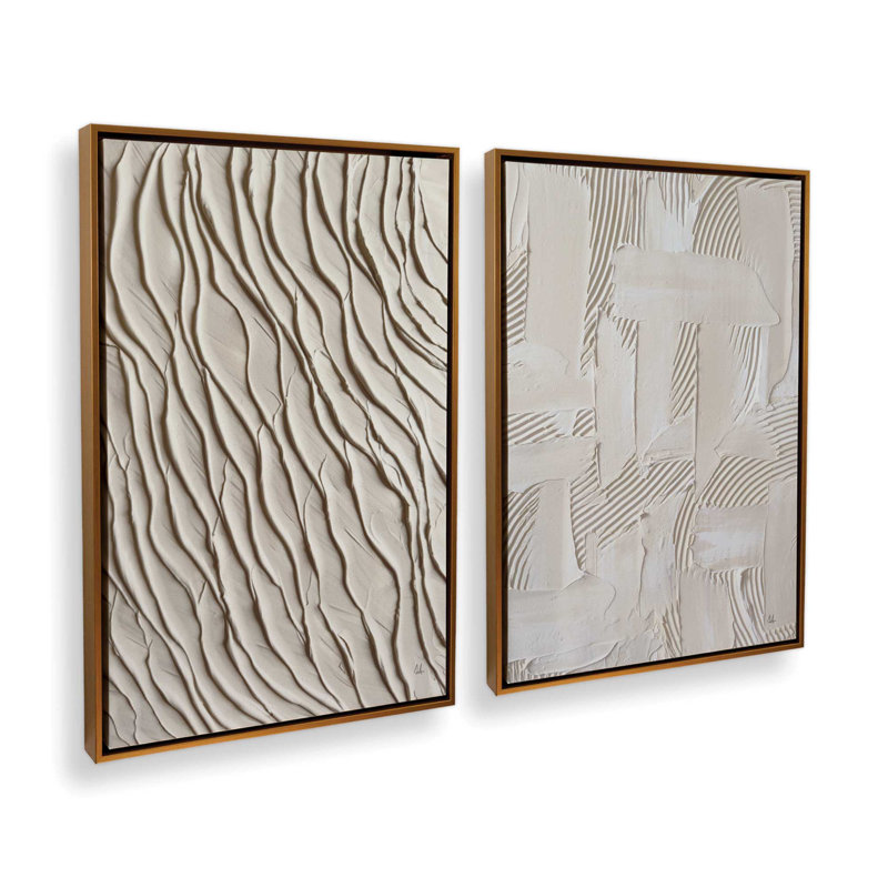 Wave Formations Duo I, ensemble de 2 impressions sur toile, H 19 po x l 26 po x P 1,75 po, Cadre flottant or poli