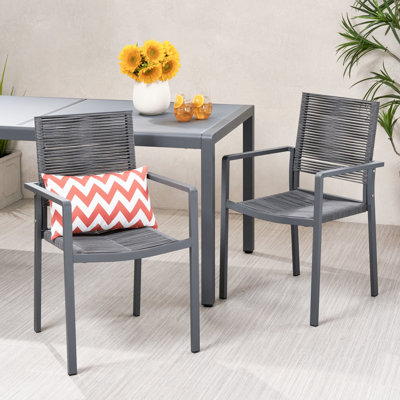 Outdoor Aluminum Dining Chairs With Rope Seat In Gray And Dark Gray, Of 2 2 Chair Frame Gray/dark Weave