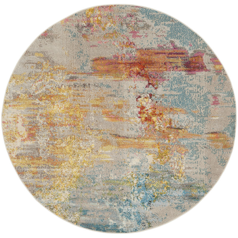Adrihana Machine Woven Abstract Area Rug, Round 10'