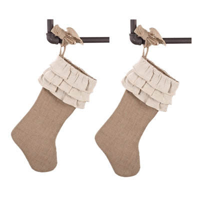Ruffled Design Cotton And Jute Christmas Stockings 13" W X 19" L, 2-pack