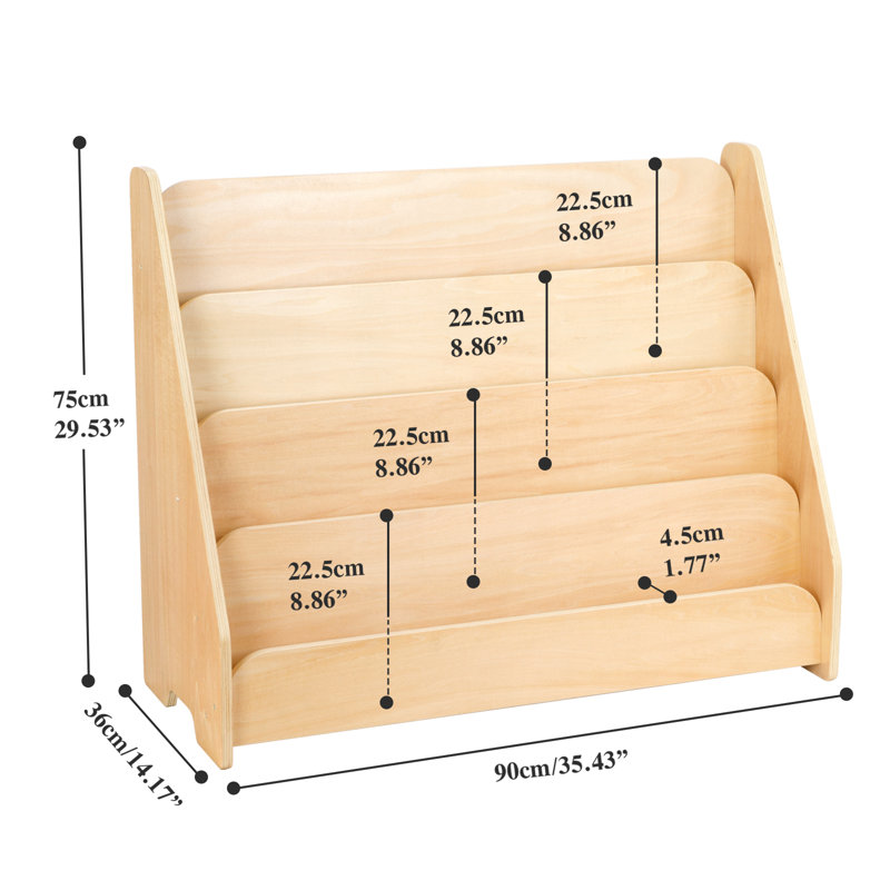 Wood  Kids Bookshelf, 4-tier Front Facing Book Display Shelf 