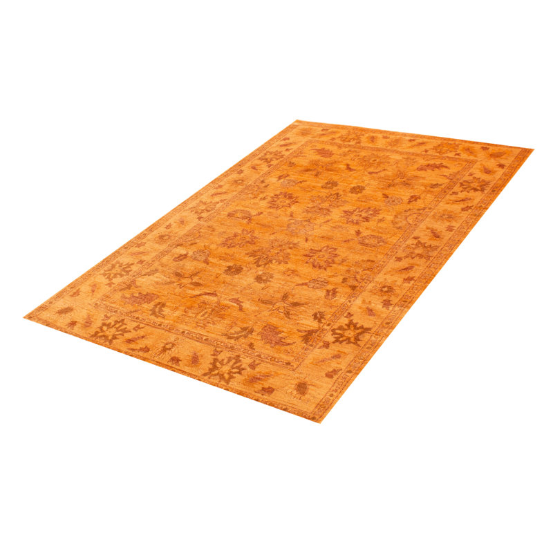 Tapis orange noué à la main de conception unique 6 pi 2 po x 9 pi 1 po