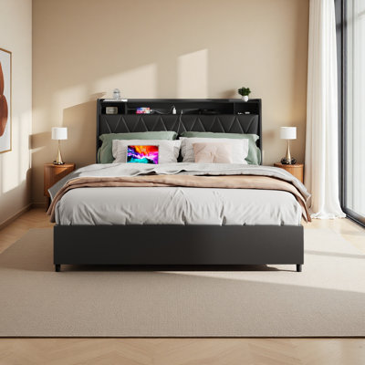 Queen Bed Frame With Ergonomic Headboard