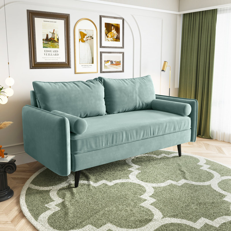 Evalei Velvet Round Arm Sofa, Aqua Turquoise, 33.5'' H x 70'' W x 32'' D