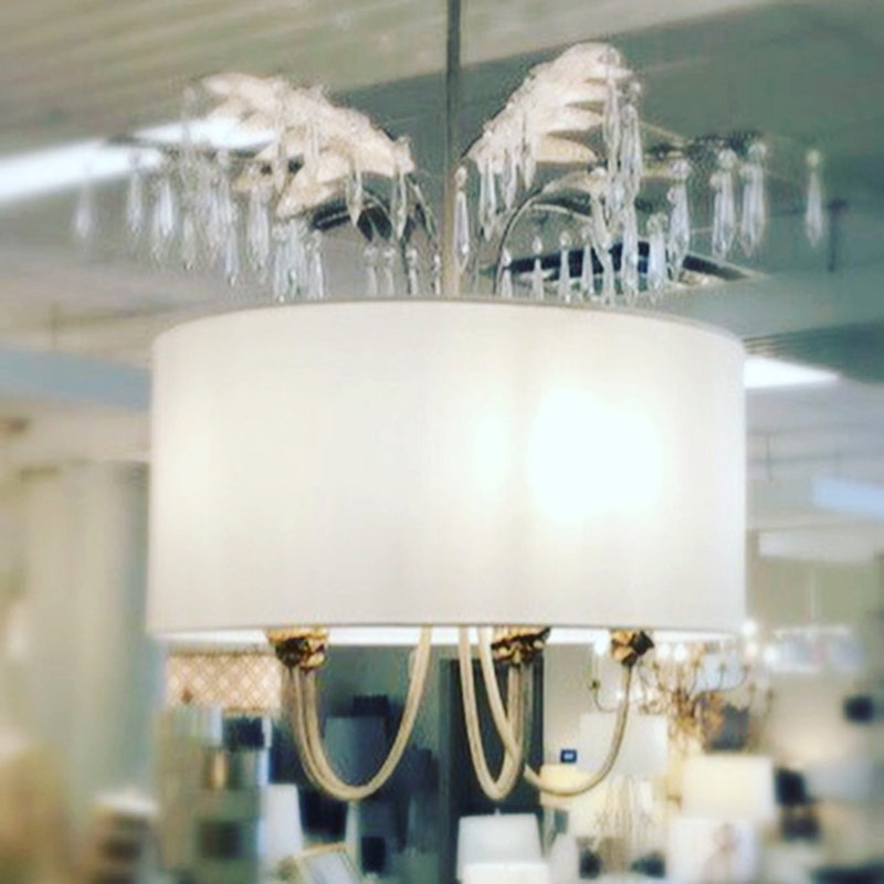 Antoinette Cream Linen and Glass 5-Light Drum Pendant with Distressed Gold and Silver Accents