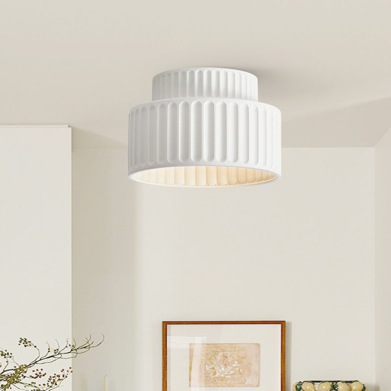 Adalgira 1-Light 27cm Minimalist Resin Retro Flush Mount Ceiling Light, White