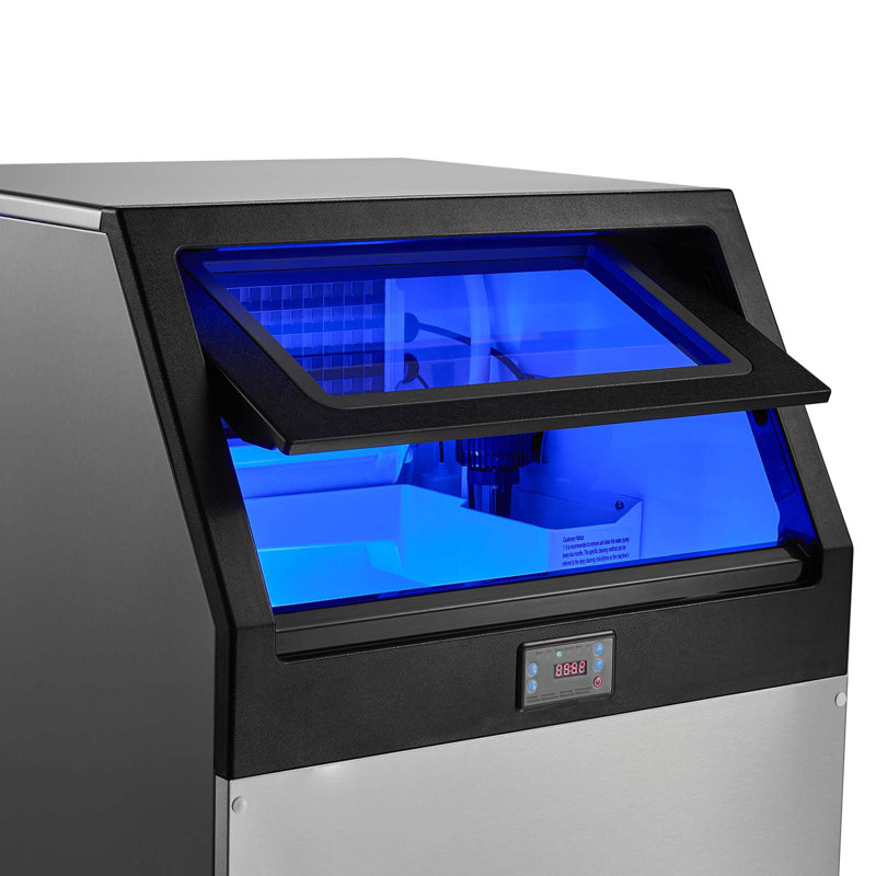 Machine à glaçons commerciale, 265 lb / 24 h avec capacité de rangement de 85 lb, encastrée / autoportante / sous le comptoir, machine à glaçons en acier inoxydable avec affichage DEL et autonettoyante, pour bar maison