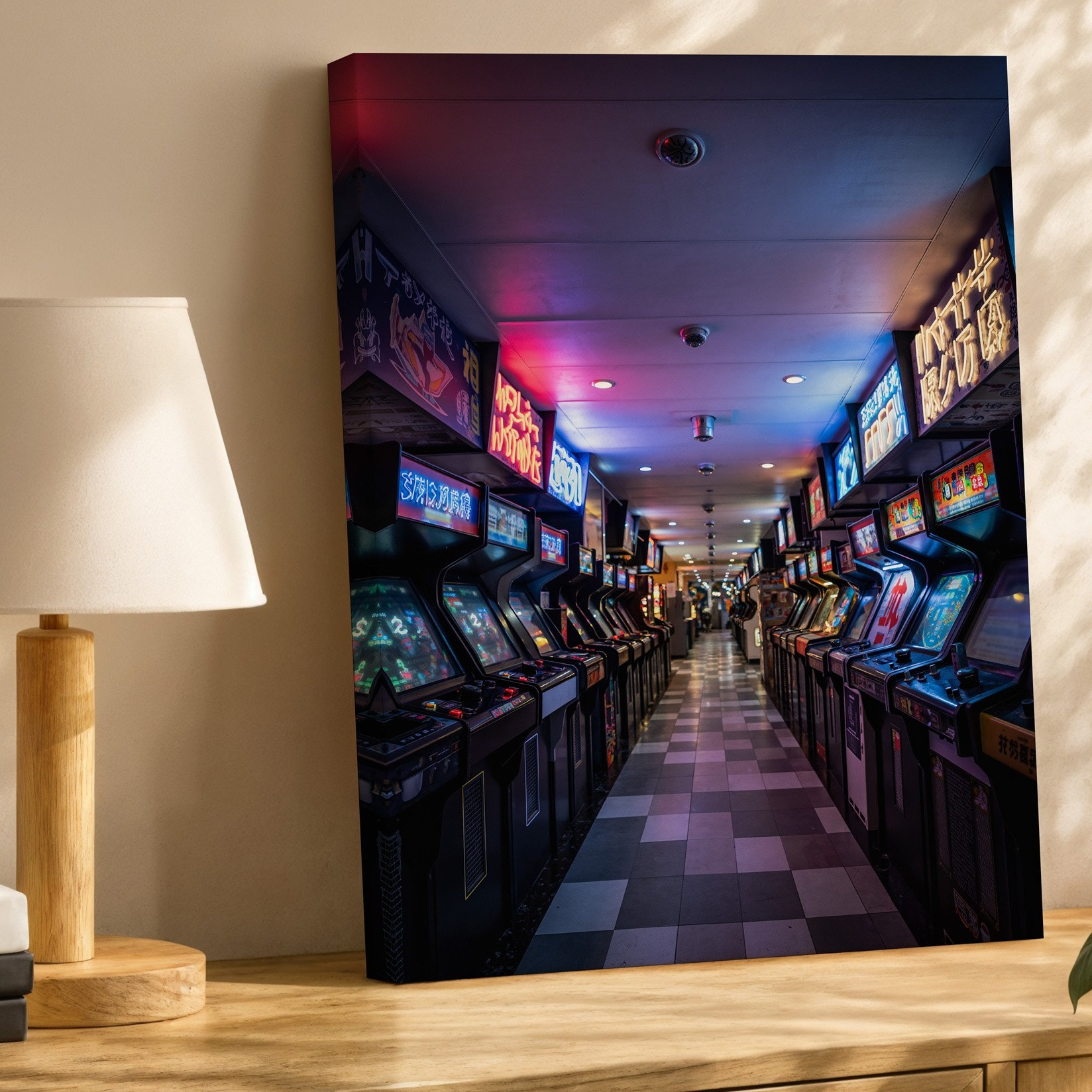 Winston Porter Canvas A Vibrant Neon Lit Arcade Corridor Filled With ...