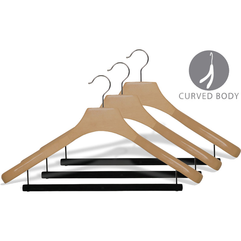 Cintre antidérapant en bois pour robe / chemise / chandail, Neutre / chrome