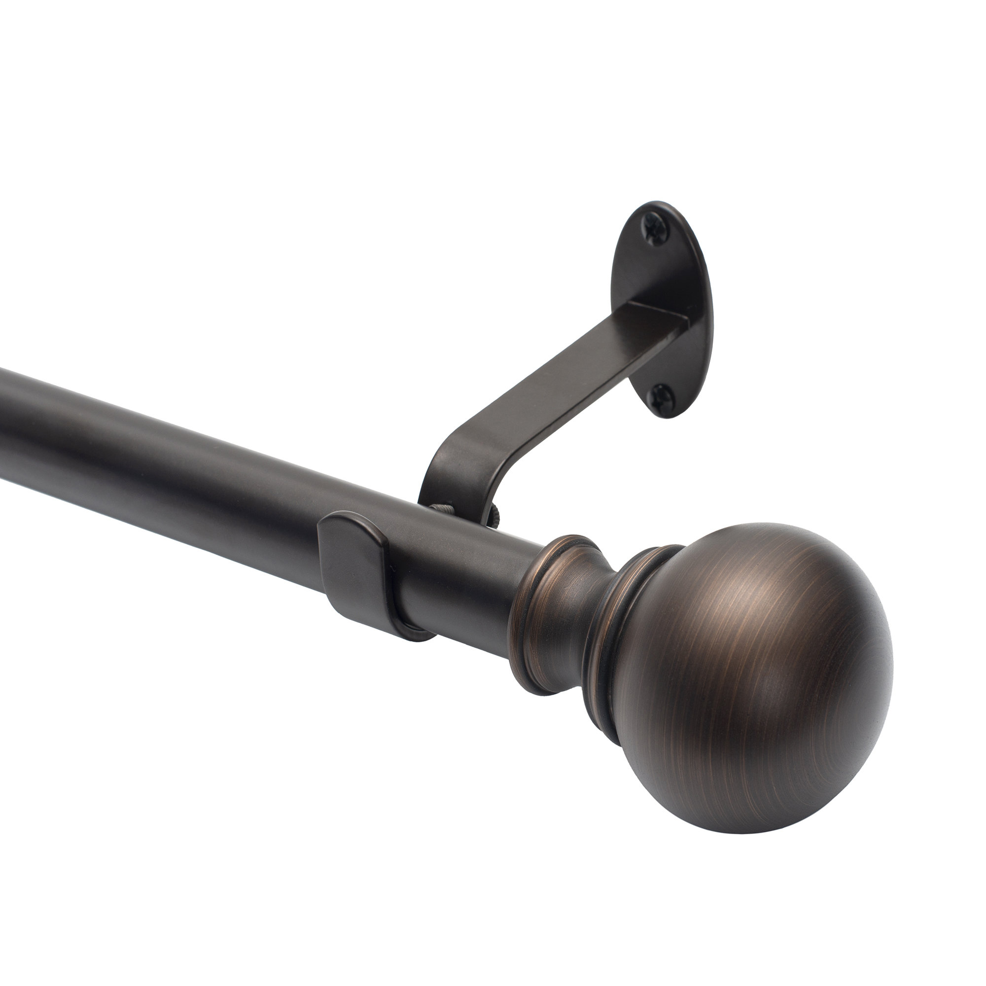 Darion Adjustable Single Curtain Rod with Globe Ball Finial, 2.5" H x 48" W x 5" D, Antique Bronze
