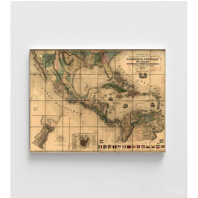 «Central America And The Antilles 1845», affiche murale de style latino-américain antique, affiche de décoration murale de couloir latino-américain rustique historique