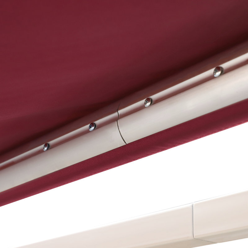 Auvent de patio 13 pi x 8 pi, parasol rétractable avec poignée à manivelle manuelle, et tissu hydrofuge, cadre en aluminium pour terrasse, balcon, cour, auvent rouge-teint cramoisi, manivelle, rosé