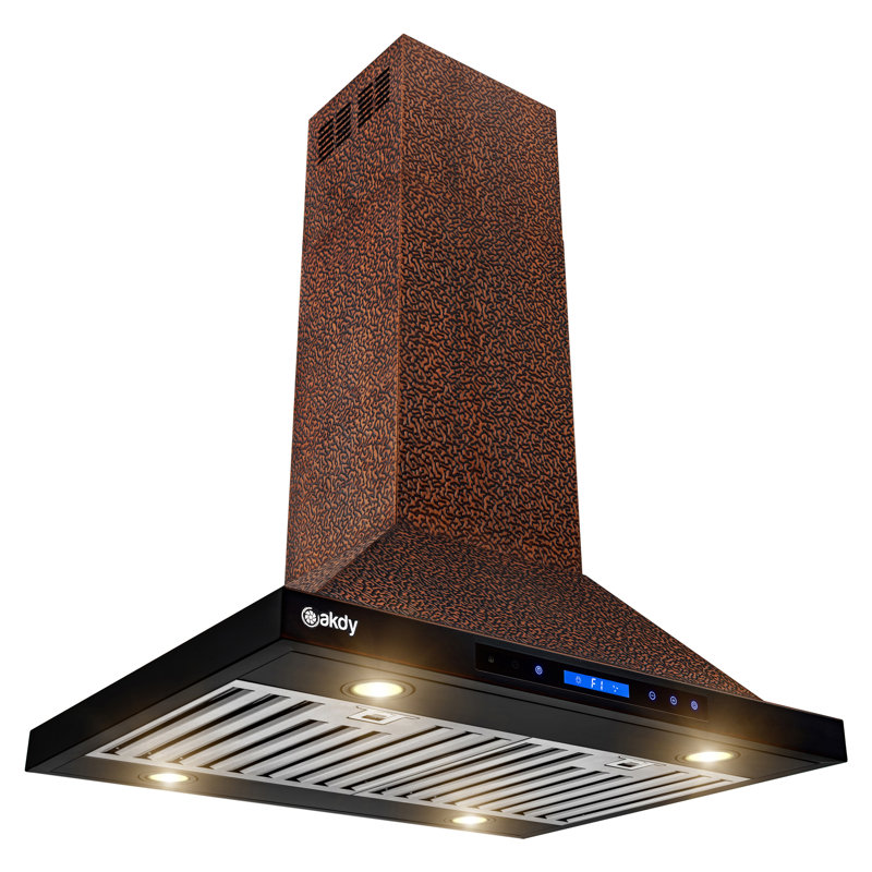 Hotte pour îlot de cuisine convertible 30 po 343 pi³ / min en cuivre embossé