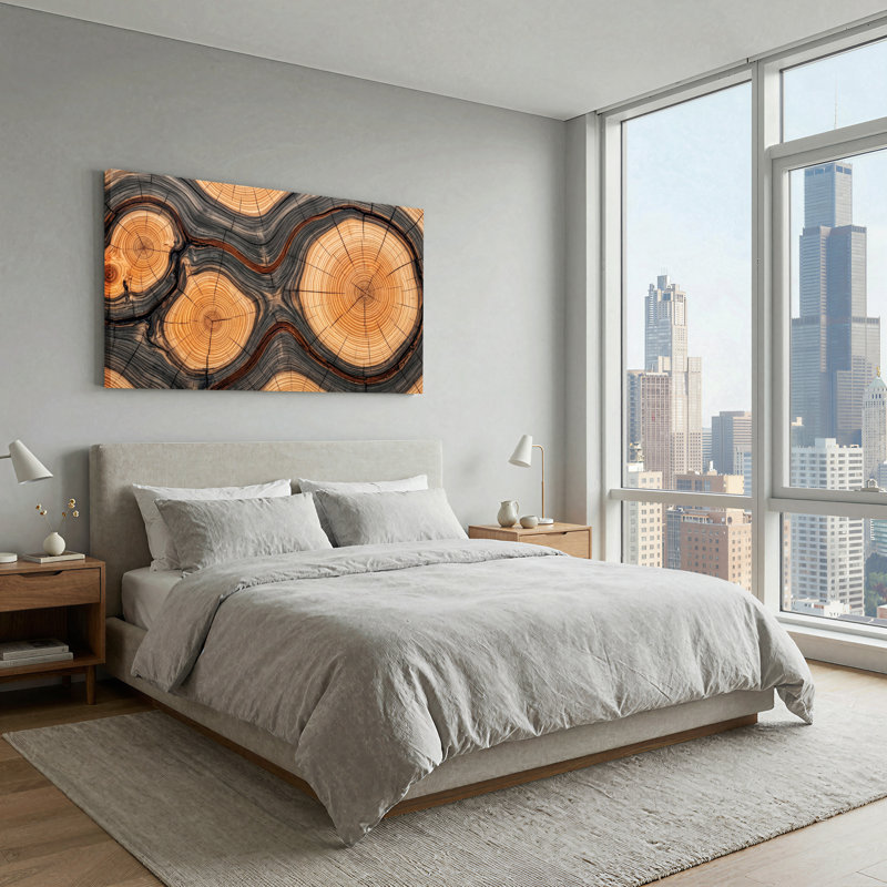 «Natural Tree Ring», art mural sur toile avec écorce foncée et lumière