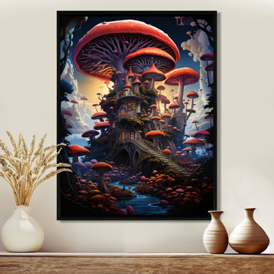 Champignon, forêt magique, ville, paysage abstrait, art mural, salon
