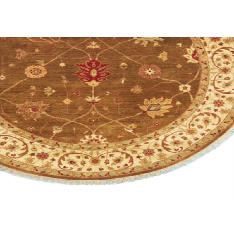 Tapis noué la vert/beige 10' à la main one-of-kind Delores