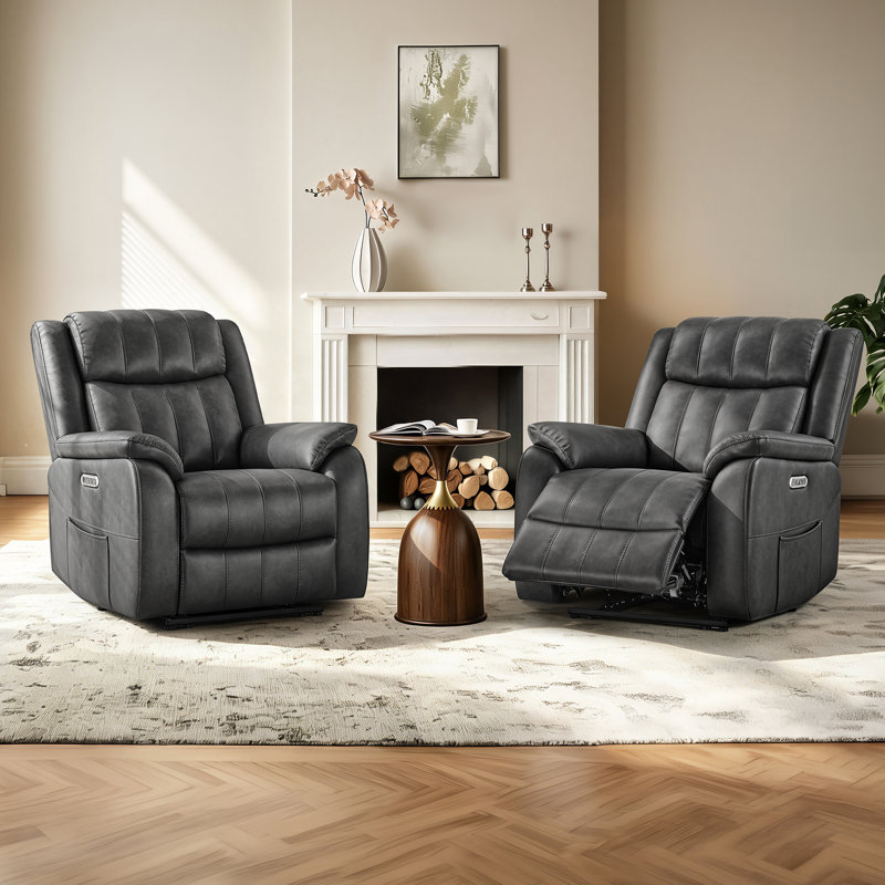 Channel-Tufted Power Recliner with Wall-Hugger Technology – Plush Armrests, Gray