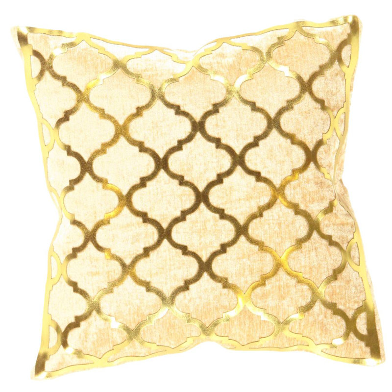 Coussin décoratif en velours Pasargad 16 po x 16 po, Beige / or géométrique