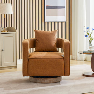 29.1" W Polyester Hollow Back Swivel Barrel Chair With Wooden Base