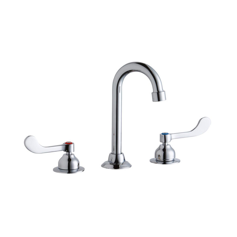 8" Centerset with Concealed Deck Faucet with 4" Gooseneck Spout 4" Wristblade Handles Chrome
