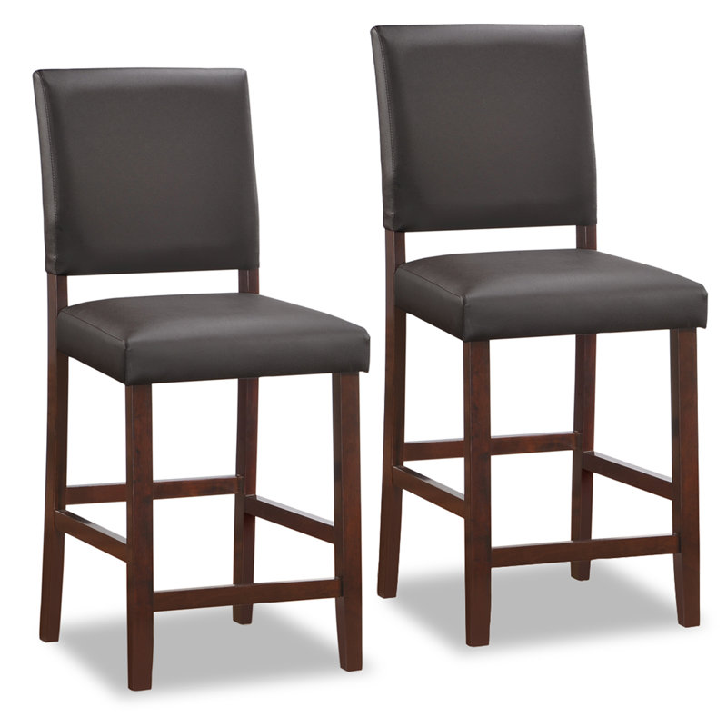 Jennifer Home Upholstered Back Stool with Wood Base for Kitchen, Counter Stool (24" Seat Height), Cappuccino/Ebony