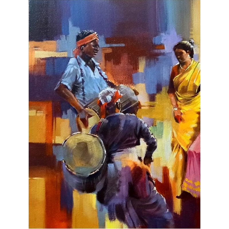 Danse Santhali du Jharkhand | Acrylique sur toile | Par Praween Karmakar