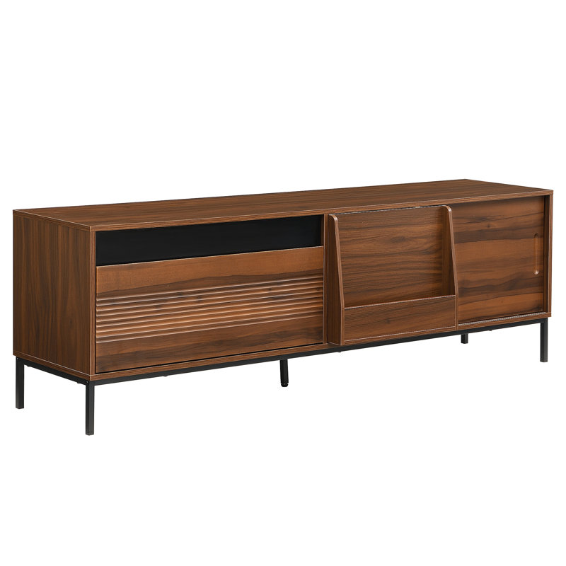 Modern TV Stand For Tvs Up To 75 Inches, Entertainment Center With Storage Space, Sliding Doors, Adjustable Shelves And Metal Frame, Mid Century Modern Media TV Console Table
