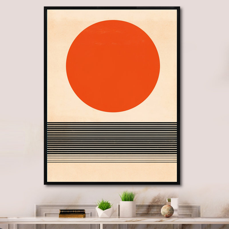 " Minimal Geometric Orange Bold Sunset III " by Designart, Black Floater Framed, 20" H x 12" W x 1" D