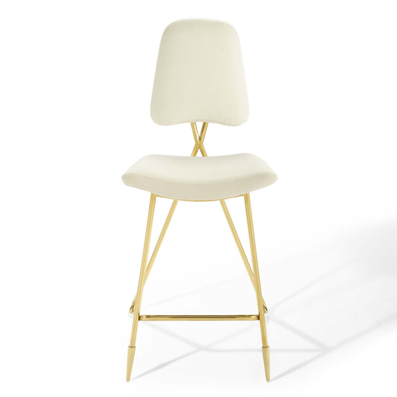 Modway Ponder Performance Velvet Bar Stool, Ivory, Counter Stool (26.5" Seat Height)
