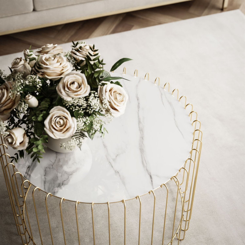Coffee Table, 39cm H x 60cm W x 60cm D, White/Gold