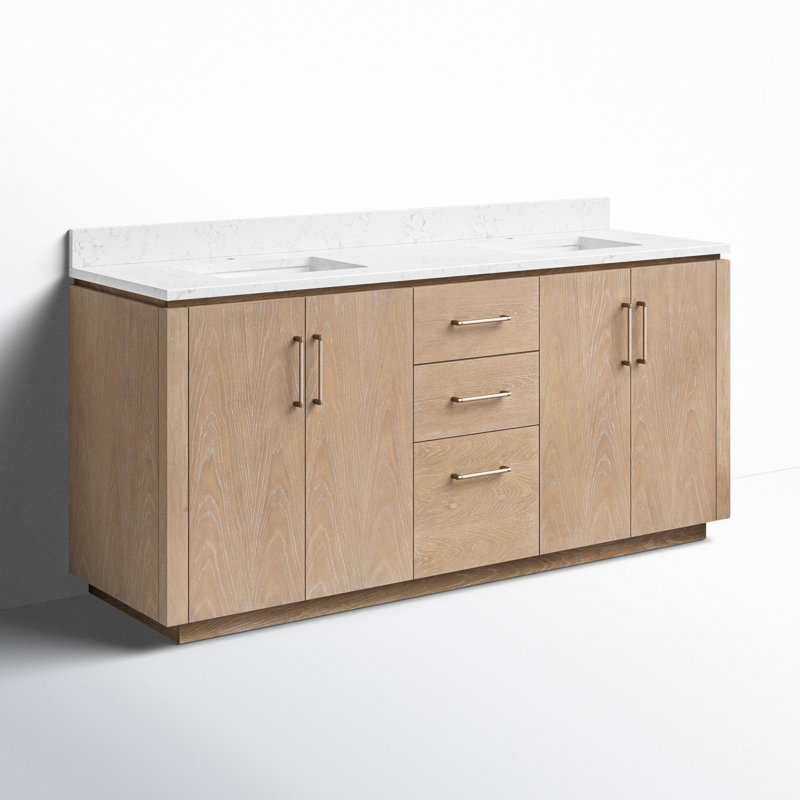 San 72'' Washed Ash Double Bathroom Vanity with Gold Hardware